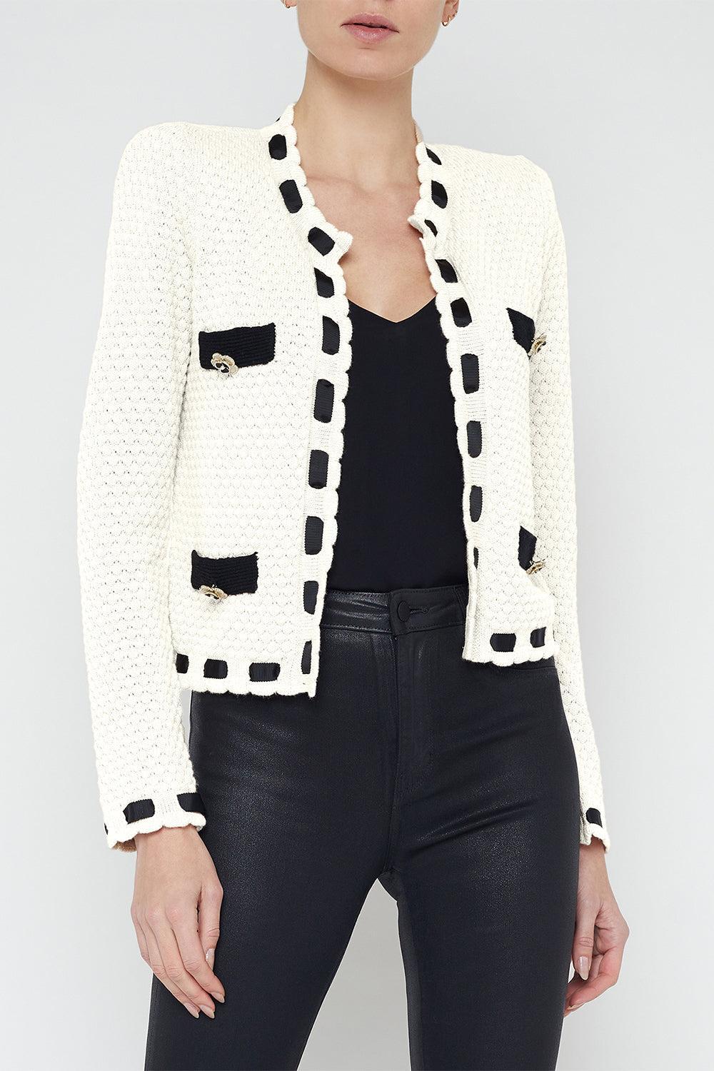 Astor Cardigan - Ivory Black-IVOR/BLK-XS-CLOTHINGTOPCARDIGAN-L'AGENCE
