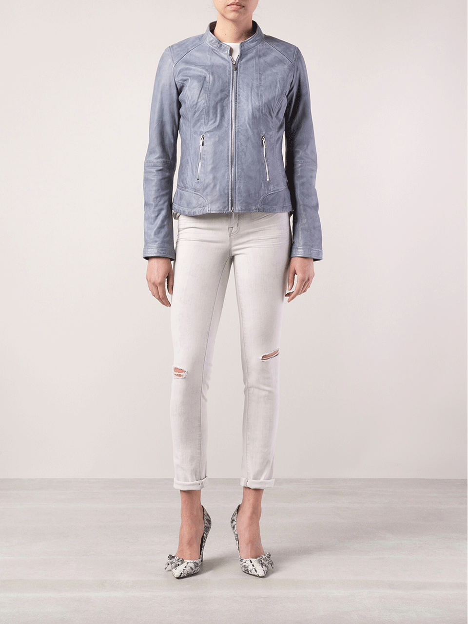 LAMARQUE-Alice Collarless Biker Jacket-