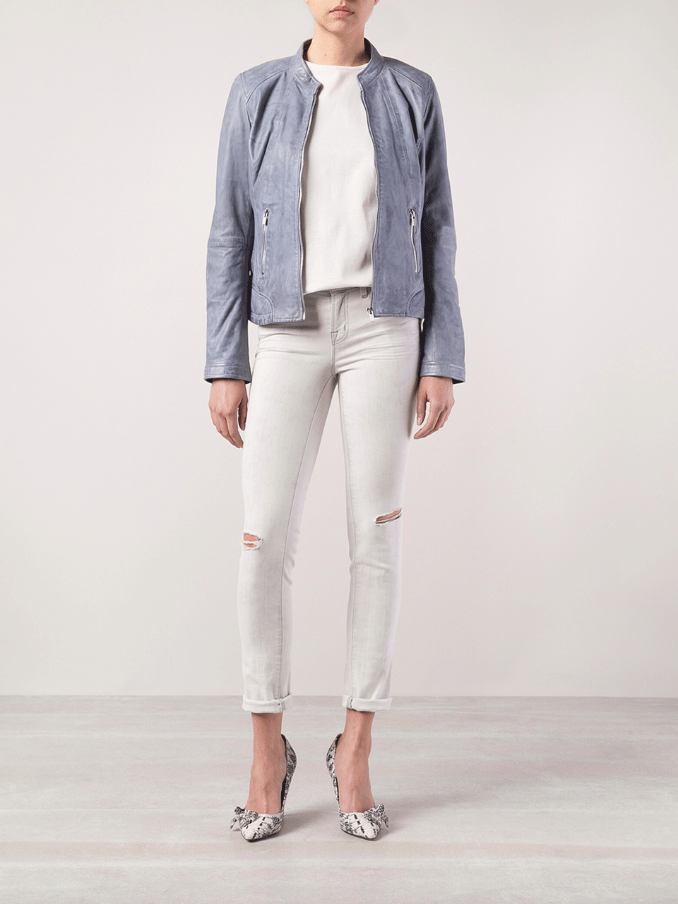 LAMARQUE-Alice Collarless Biker Jacket-