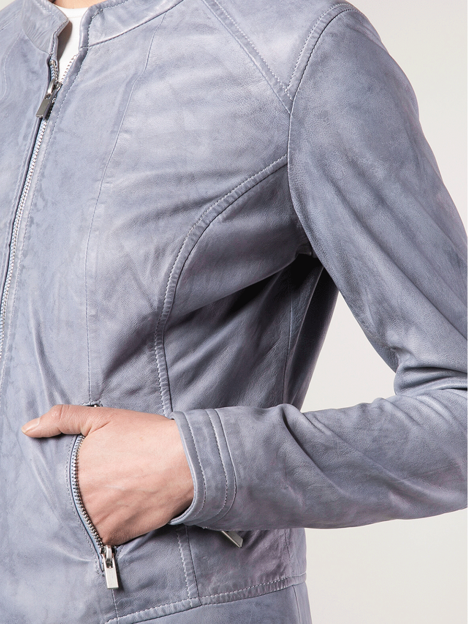 LAMARQUE-Alice Collarless Biker Jacket-