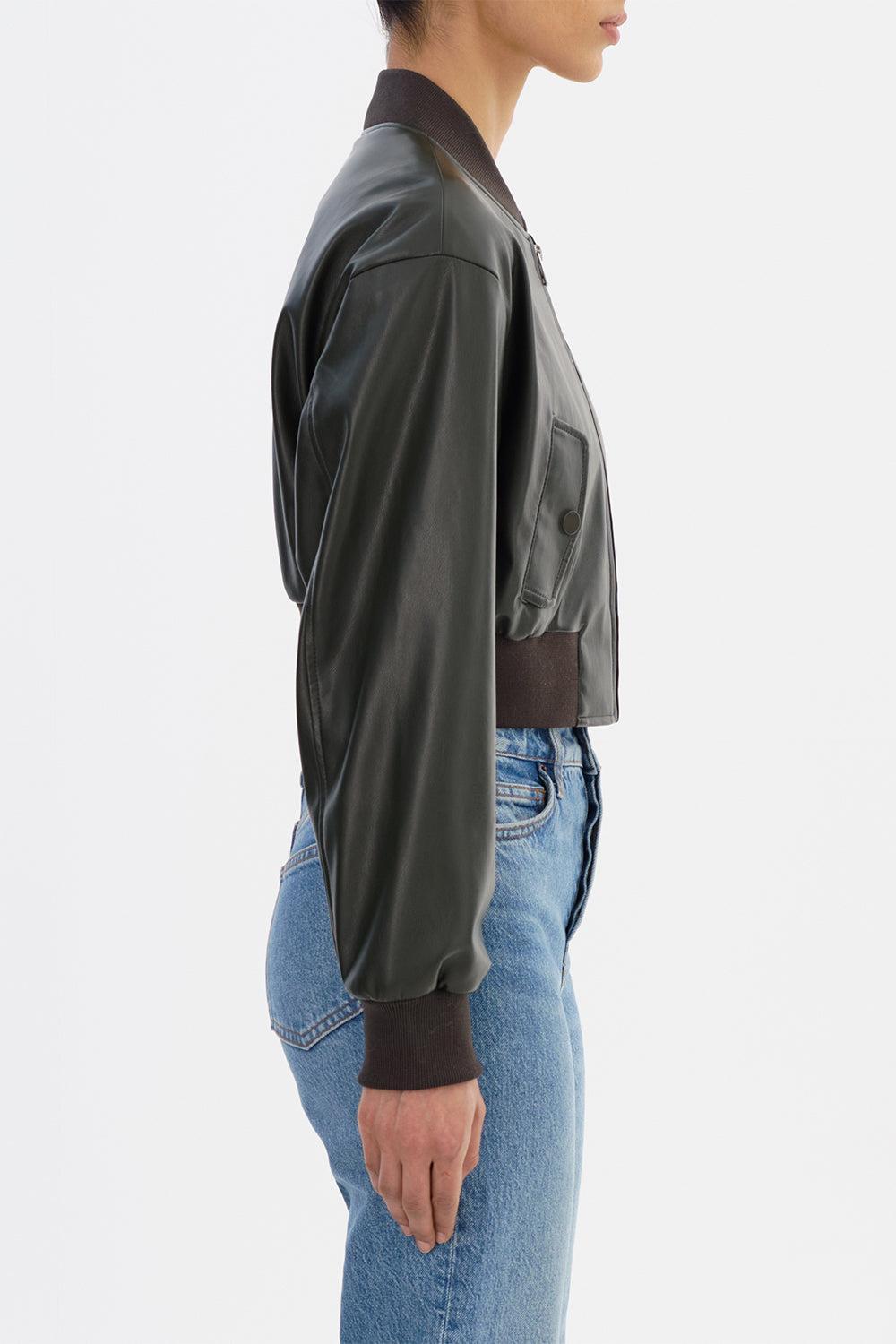 Evelin Crop Bomber Jacket - Dark Olive-DK OLIVE-XS-CLOTHINGJACKETCASUAL-LAMARQUE