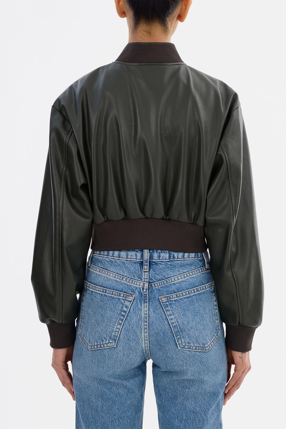Evelin Crop Bomber Jacket - Dark Olive-DK OLIVE-XS-CLOTHINGJACKETCASUAL-LAMARQUE