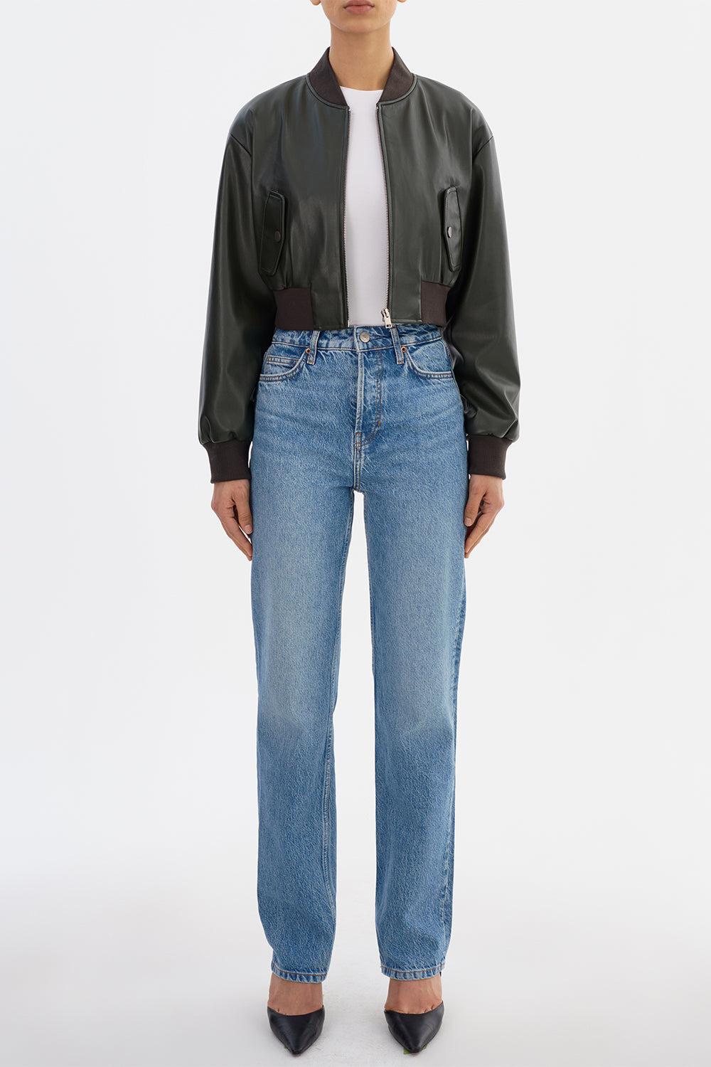 Evelin Crop Bomber Jacket - Dark Olive-DK OLIVE-XS-CLOTHINGJACKETCASUAL-LAMARQUE