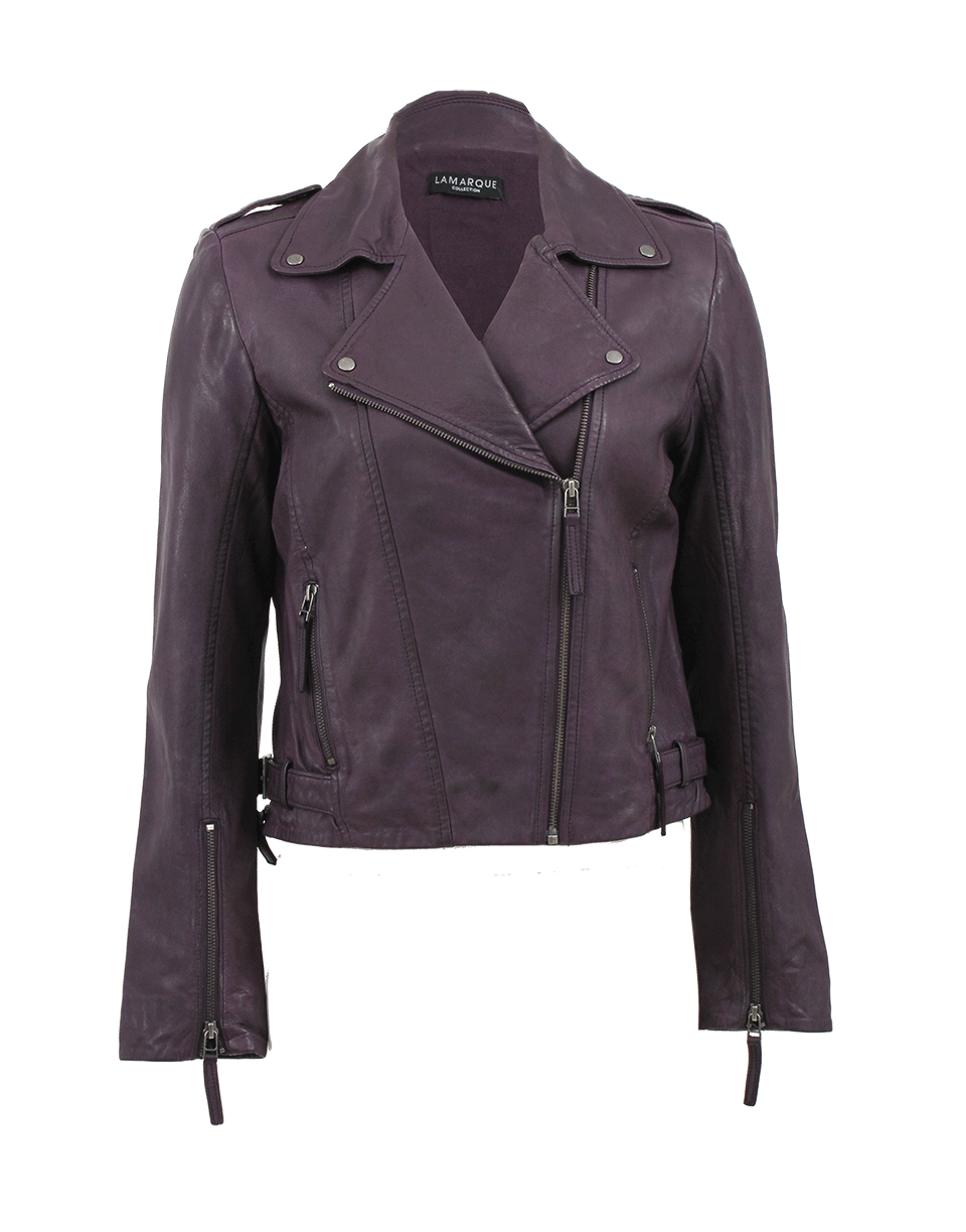 LAMARQUE-Asymmetrical Zip Leather Jacket-