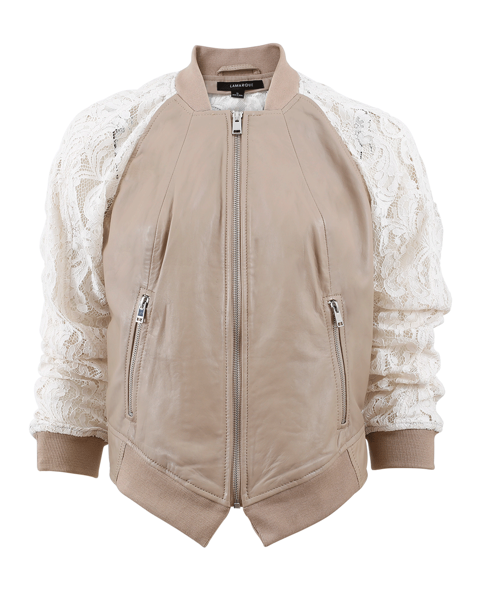 LAMARQUE-Lace Sleeve Bomber Jacket-