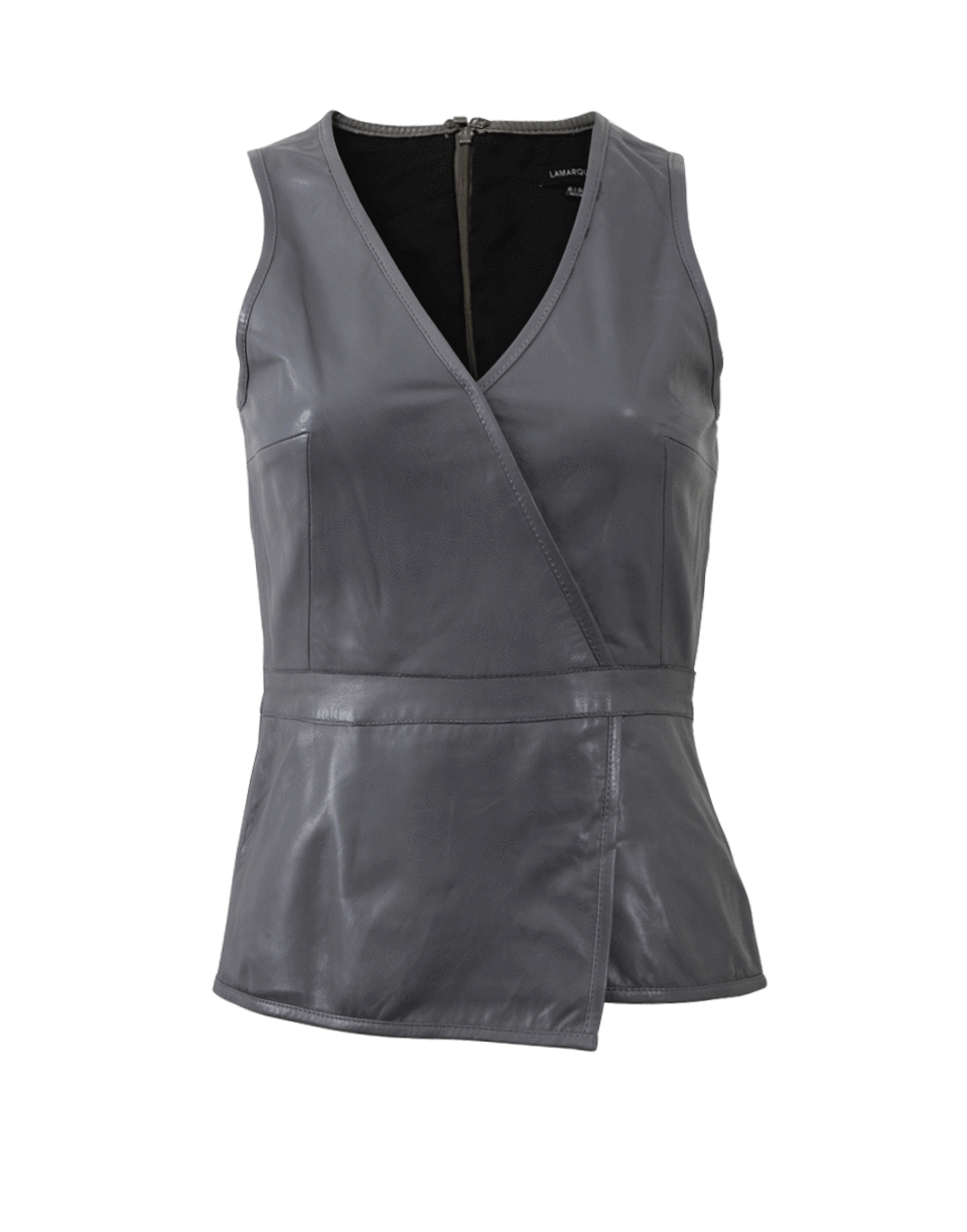 LAMARQUE-Leather V-Neck Top-