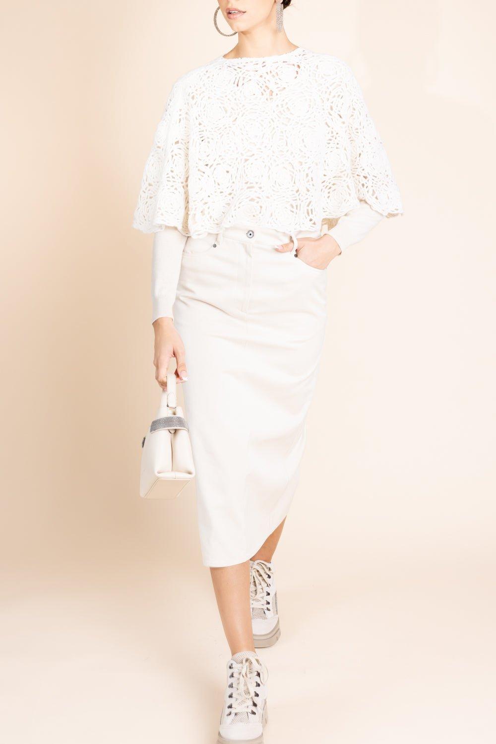 LAMBERTO LOSANI-Crochet Poncho - White-WHITE