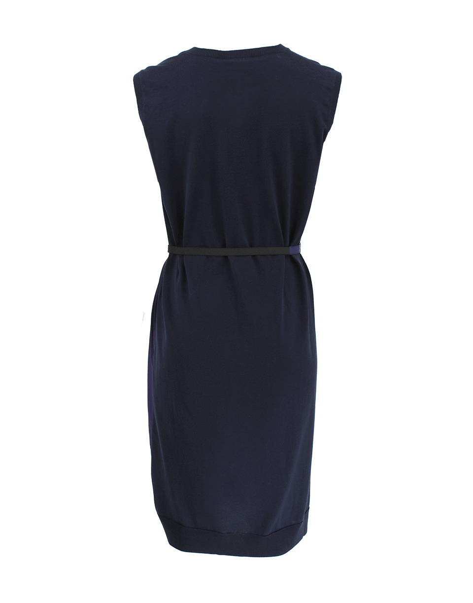 LANVIN-Sleeveless Split Neck Belted T-Shirt Dress-