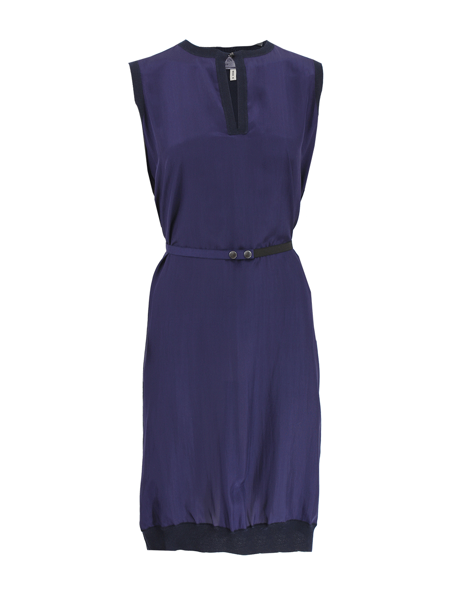 LANVIN-Sleeveless Split Neck Belted T-Shirt Dress-