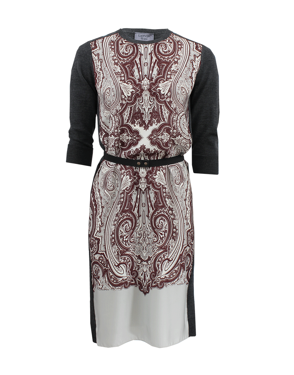 LANVIN-Long Sleeve Silk Front T-Shirt Dress-