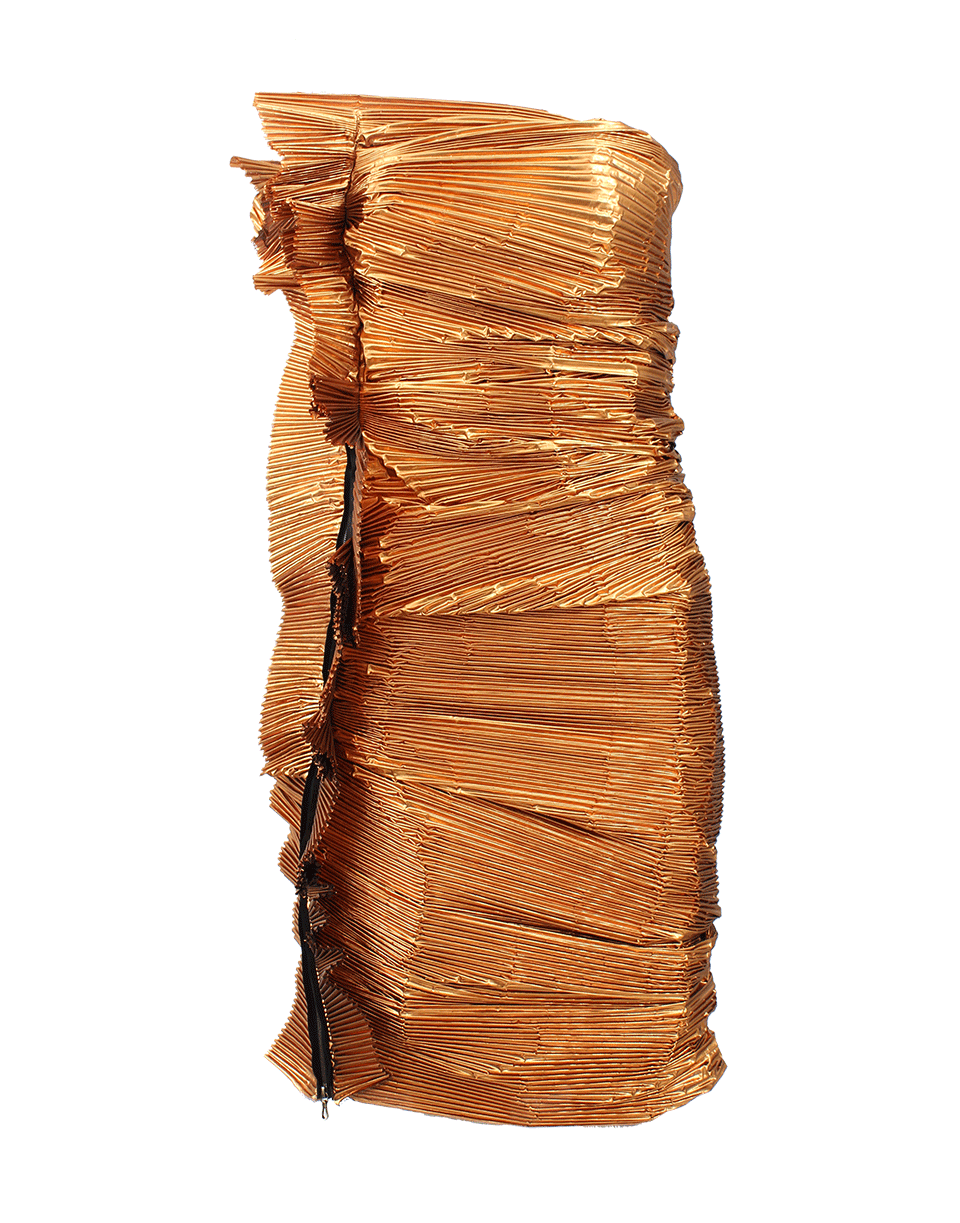 LANVIN-Strapless Boned Plisse Dress-COPPER