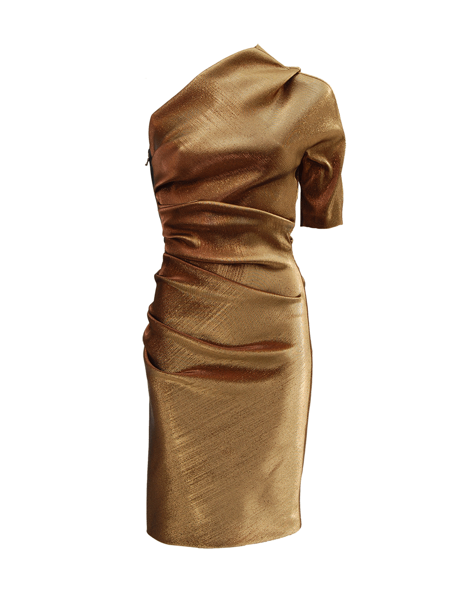 LANVIN-One Shoulder Ruched Fitted Dress-GOLD