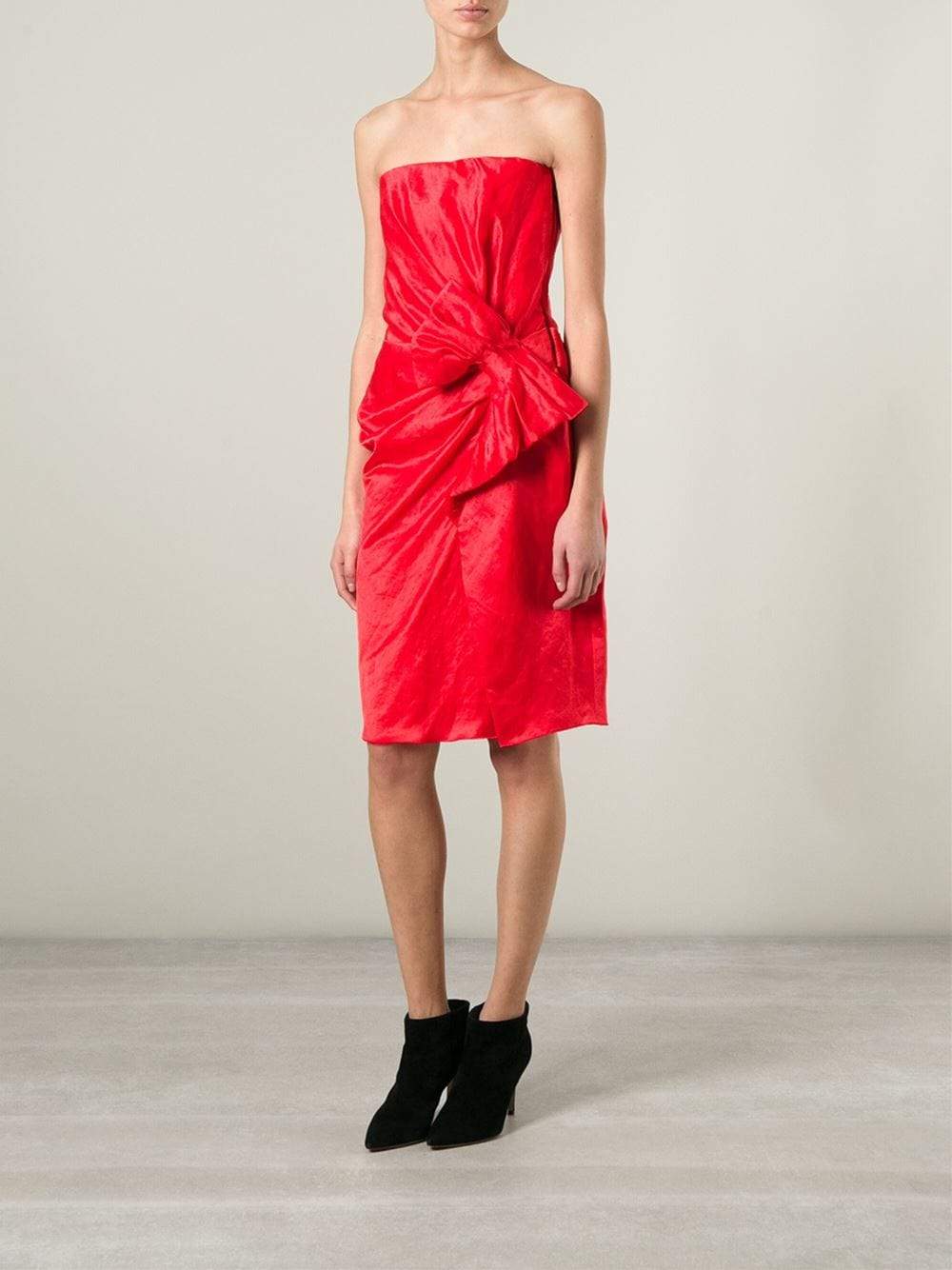 LANVIN-Strapless Side Zip Dress-ROUGE