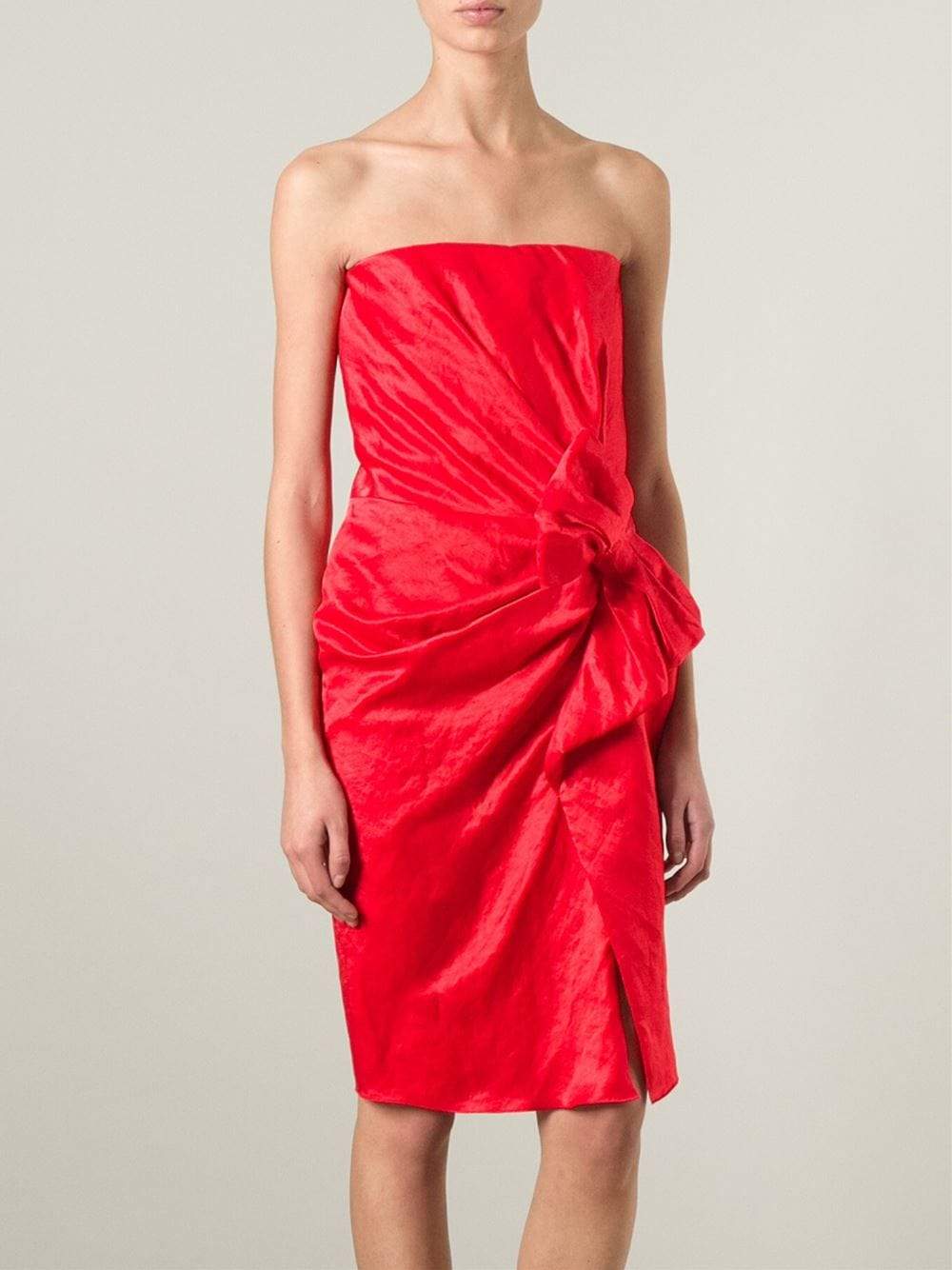 LANVIN-Strapless Side Zip Dress-ROUGE