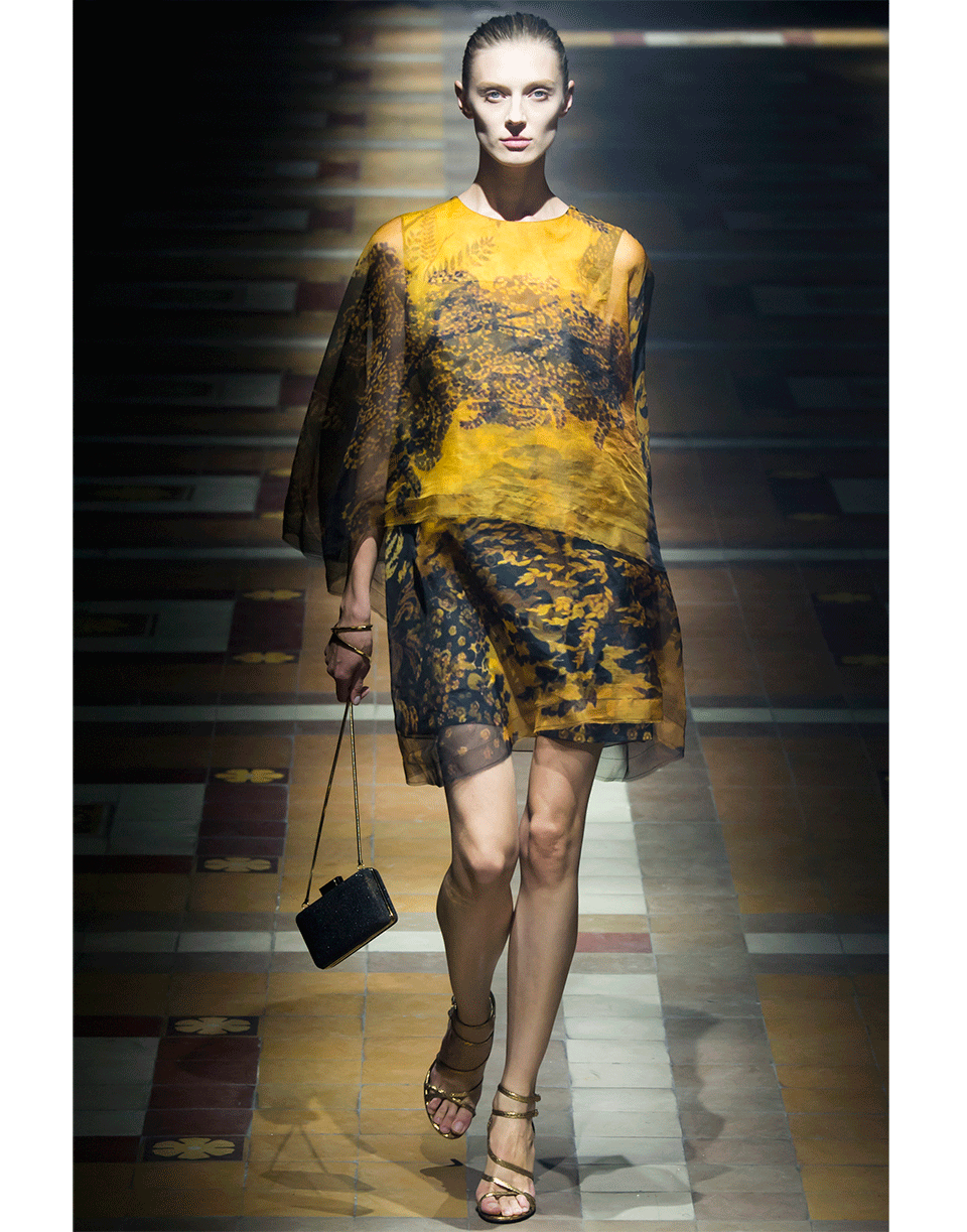 LANVIN-Animal Organza Overlay Dress-YELLOW