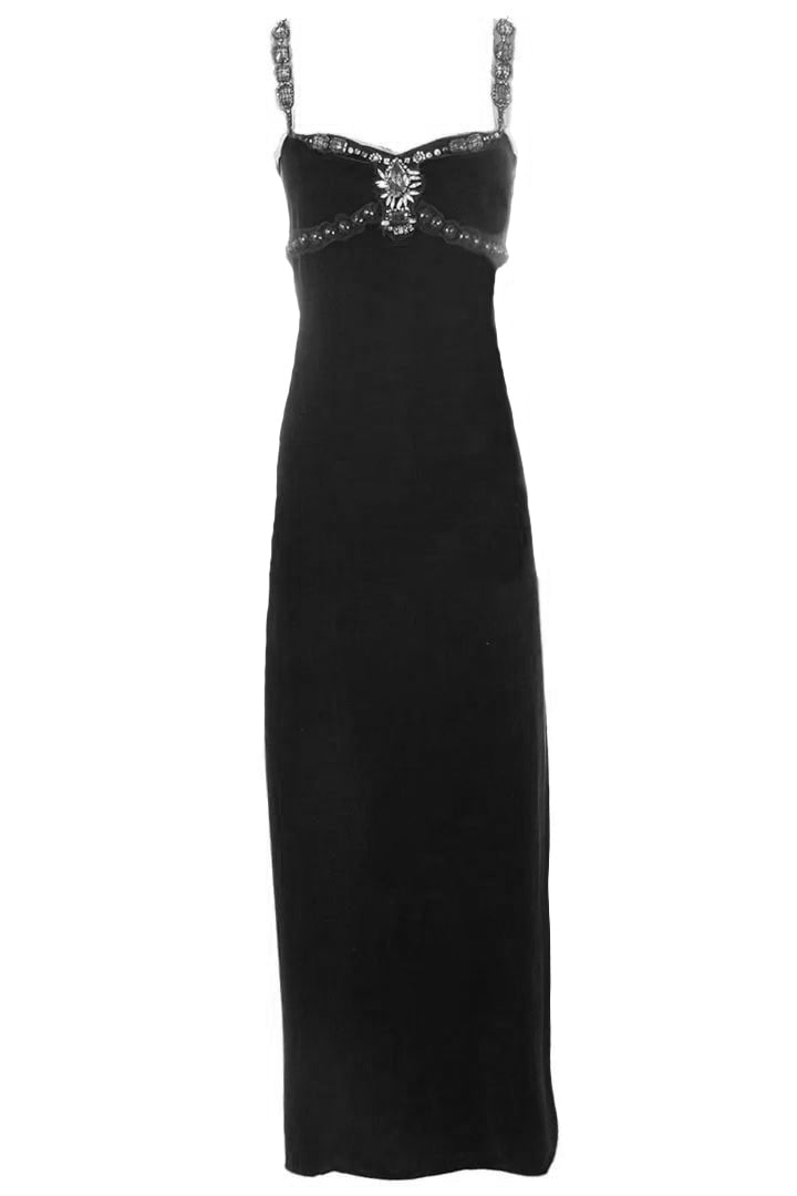 LANVIN-Velvet Beaded Detail Gown-BROWN