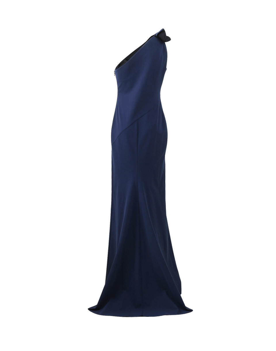 LANVIN-One Bow Shoulder Gown-NAVY