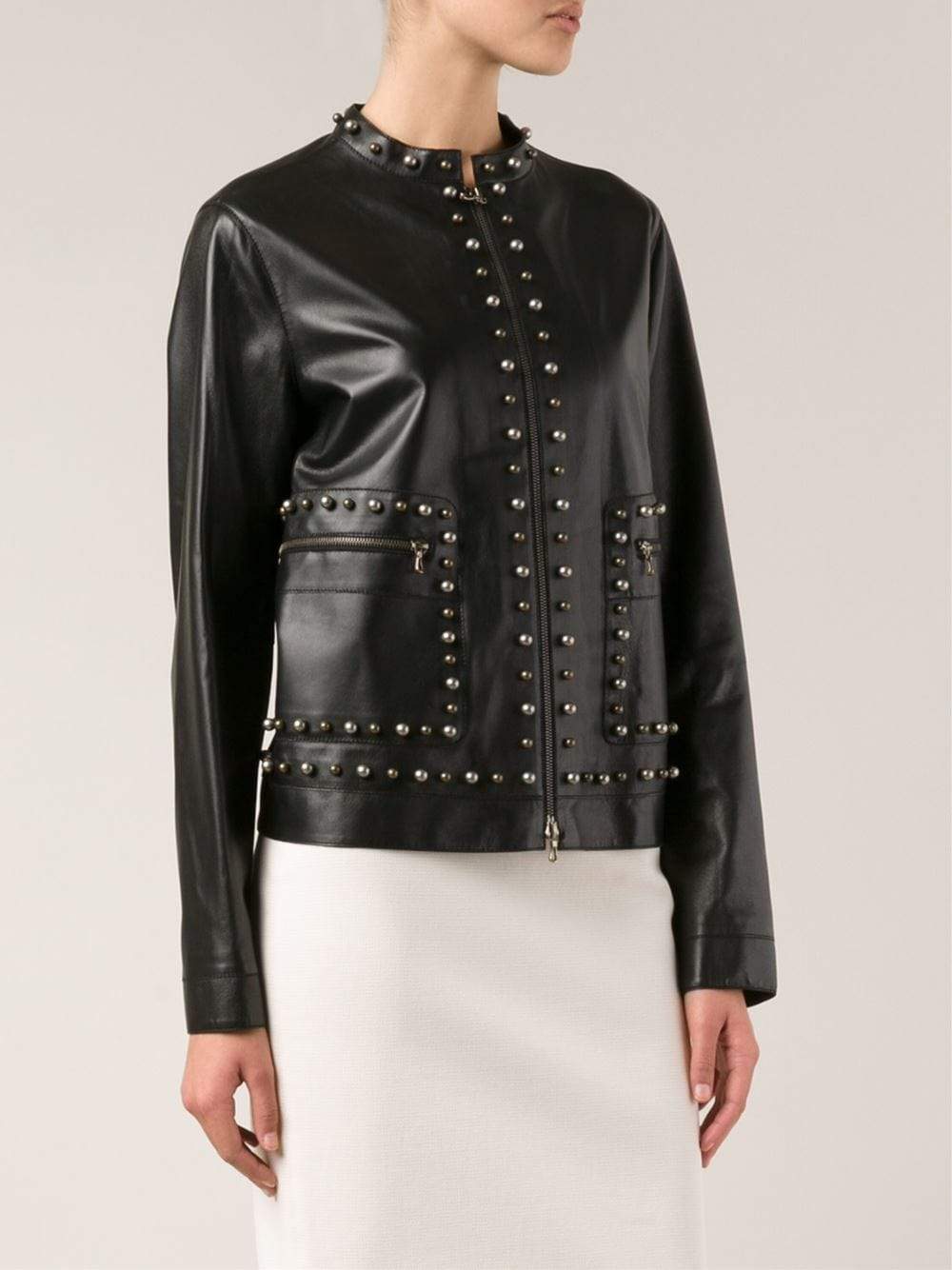 LANVIN-Stud Detail Leather Jacket-