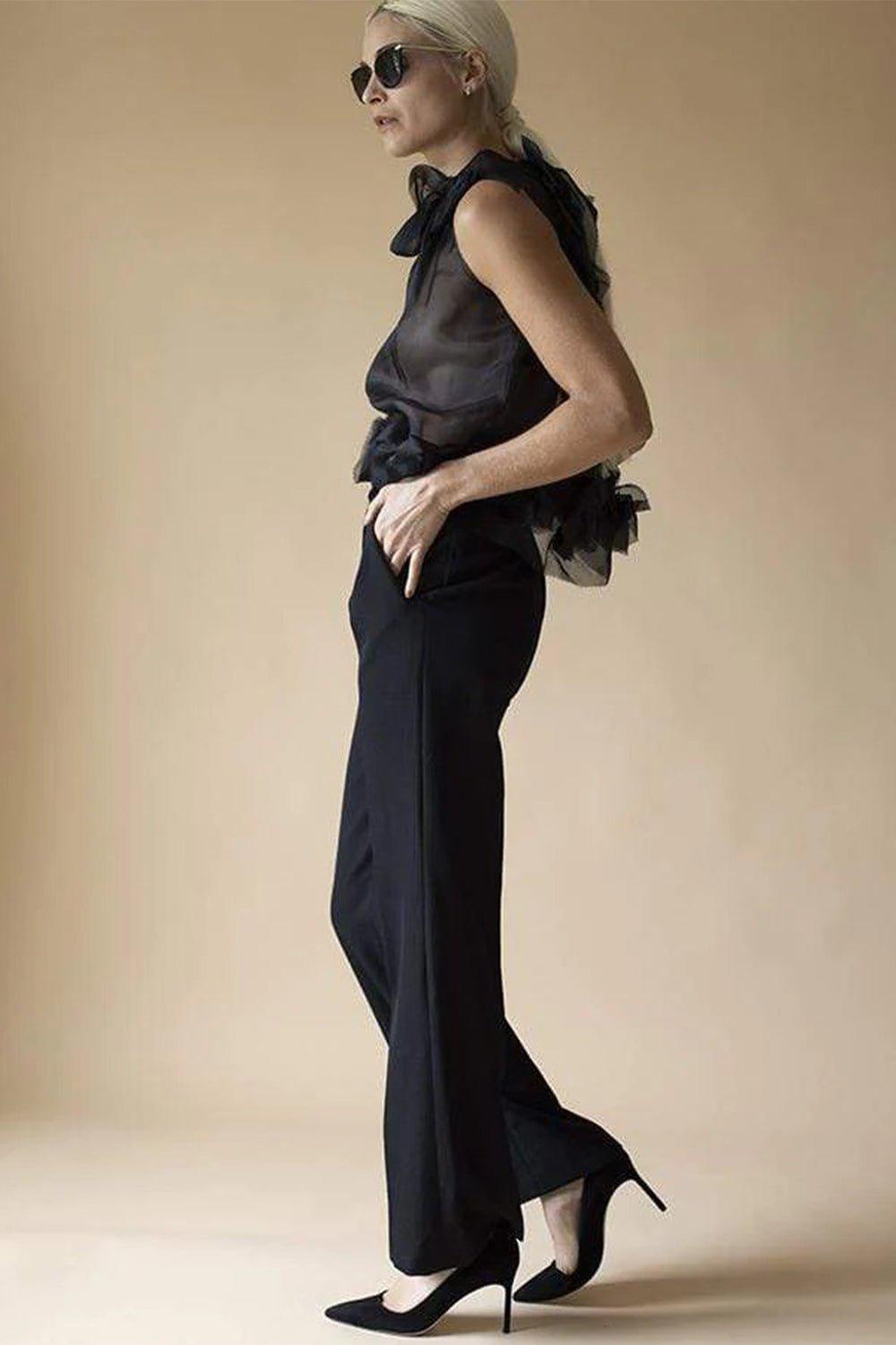 LANVIN-Wide Leg Wool Twill Pant-BLACK