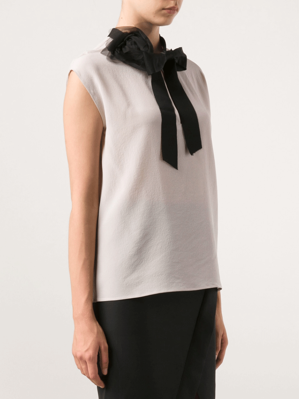 LANVIN-Key Hole Neck With Tie Blouse-