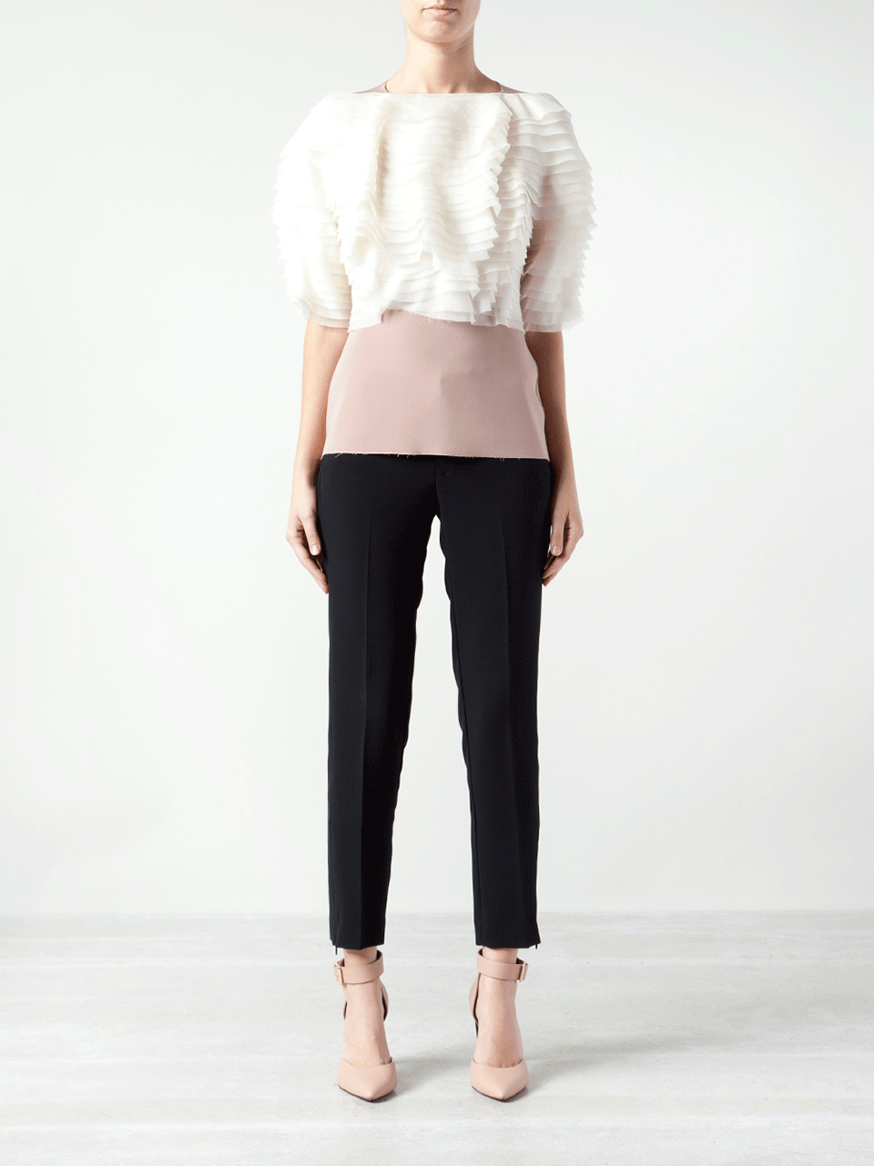 LANVIN-Ruffle Front Blouse-PLATINUM