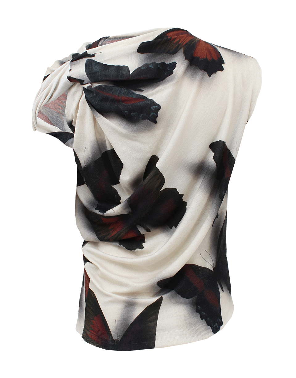 LANVIN-Sleeveless Asymmetrical Butterfly Print Top-