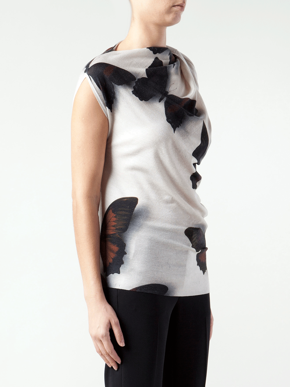 LANVIN-Sleeveless Asymmetrical Butterfly Print Top-