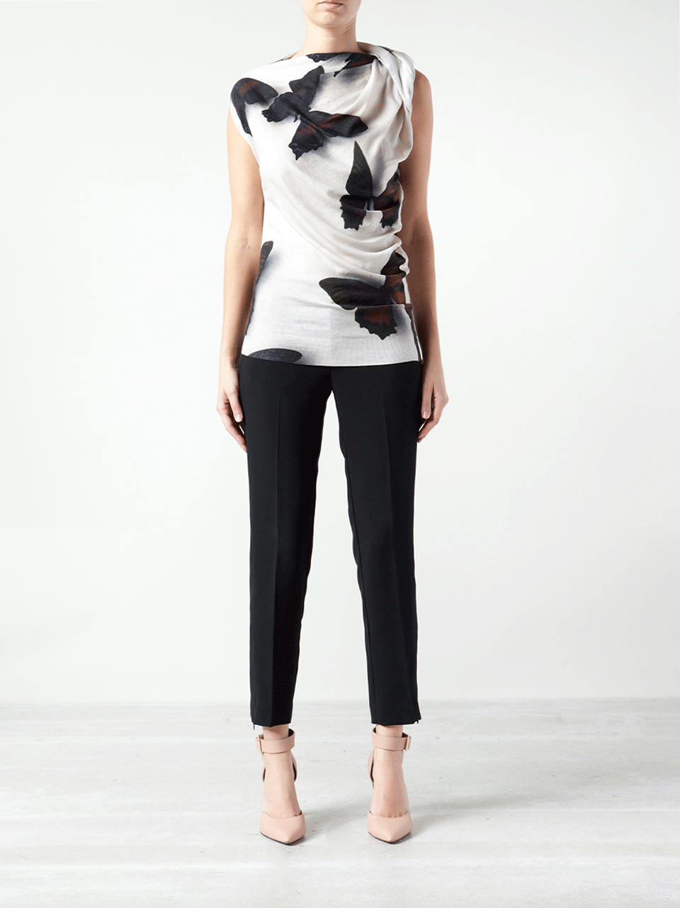 LANVIN-Sleeveless Asymmetrical Butterfly Print Top-