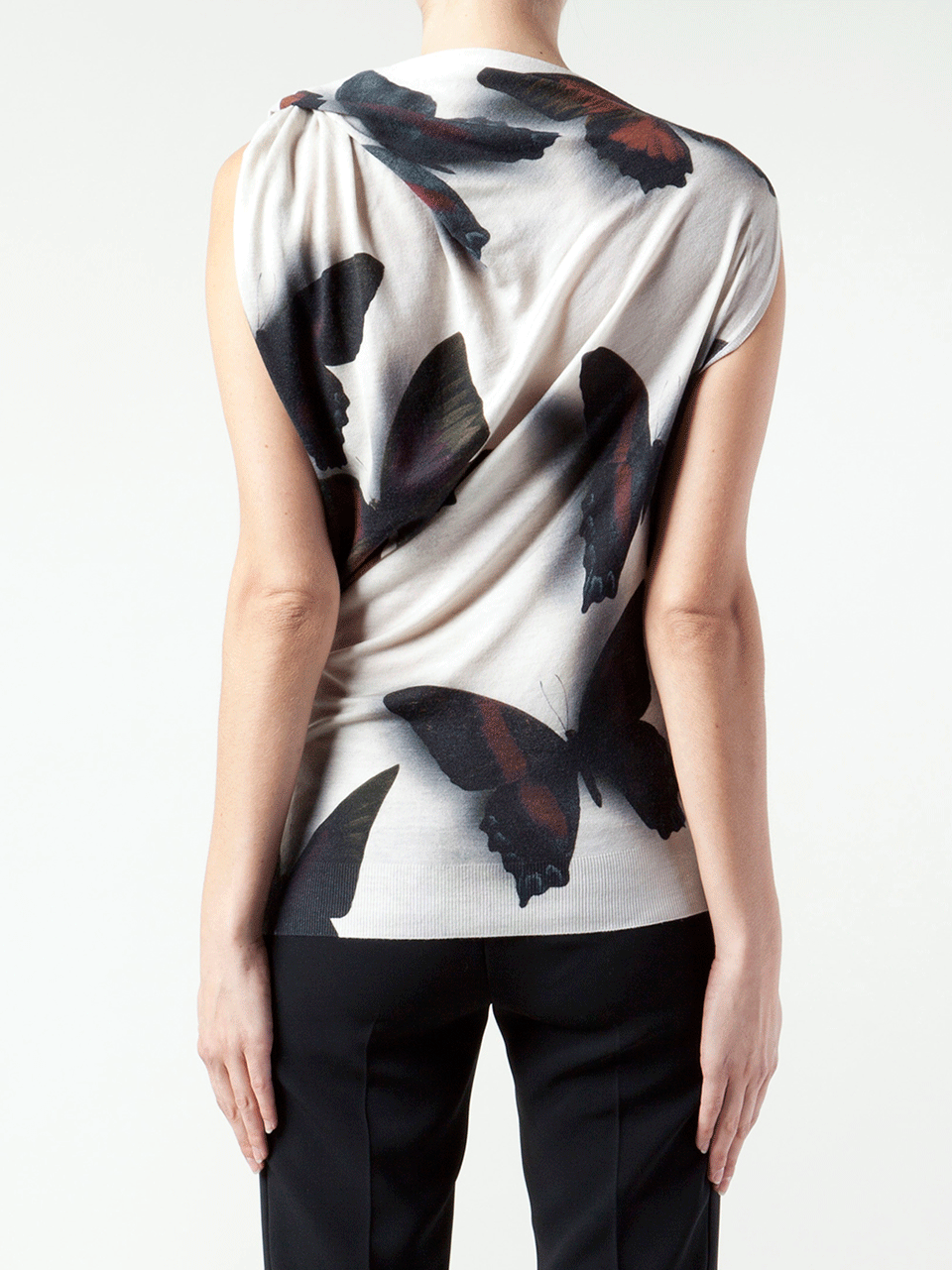 LANVIN-Sleeveless Asymmetrical Butterfly Print Top-