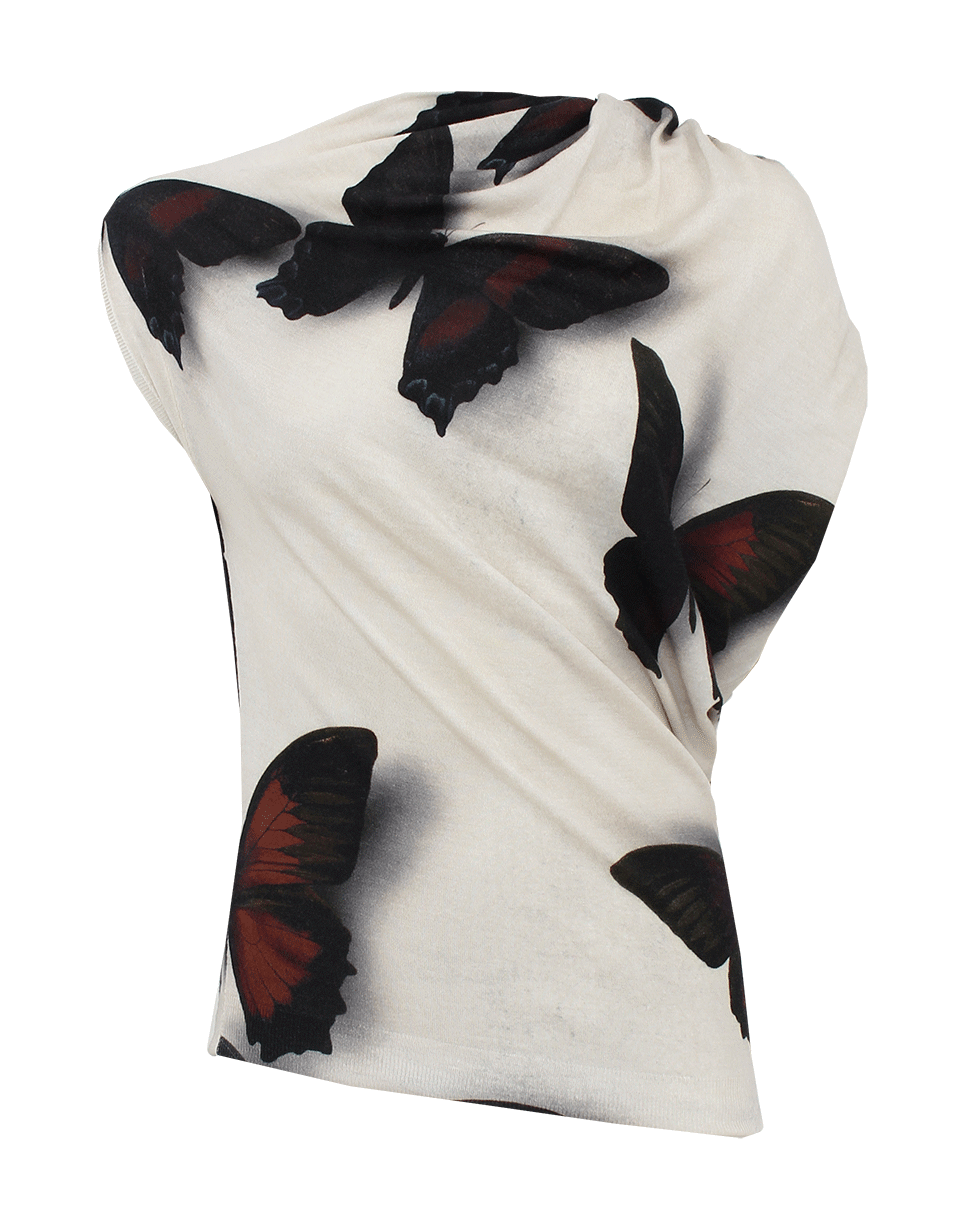 LANVIN-Sleeveless Asymmetrical Butterfly Print Top-