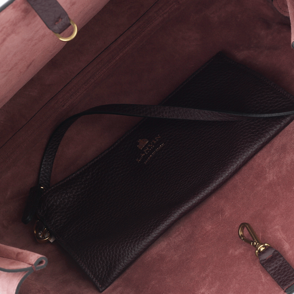 LANVIN-Ostrich Effect Shopper-BURGUNDY
