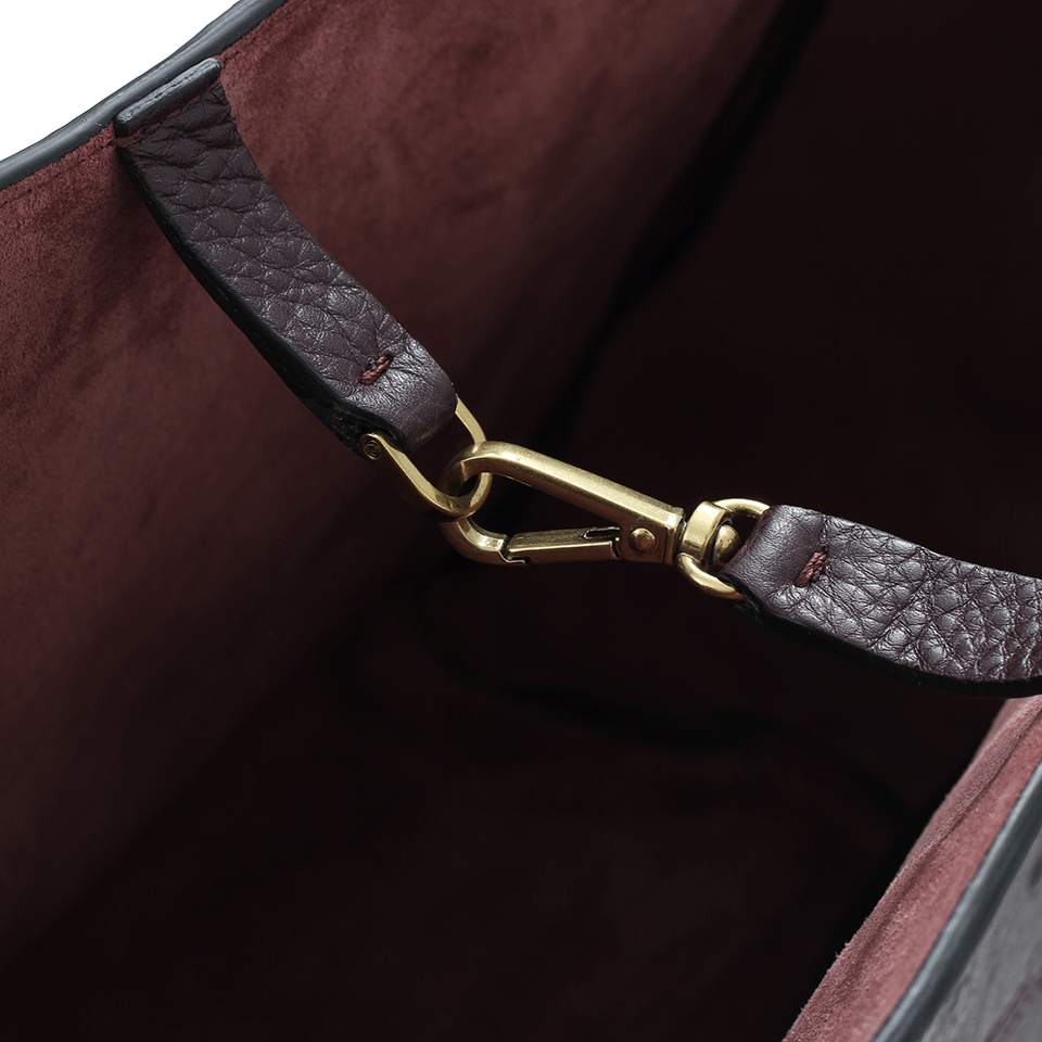 LANVIN-Ostrich Effect Shopper-BURGUNDY