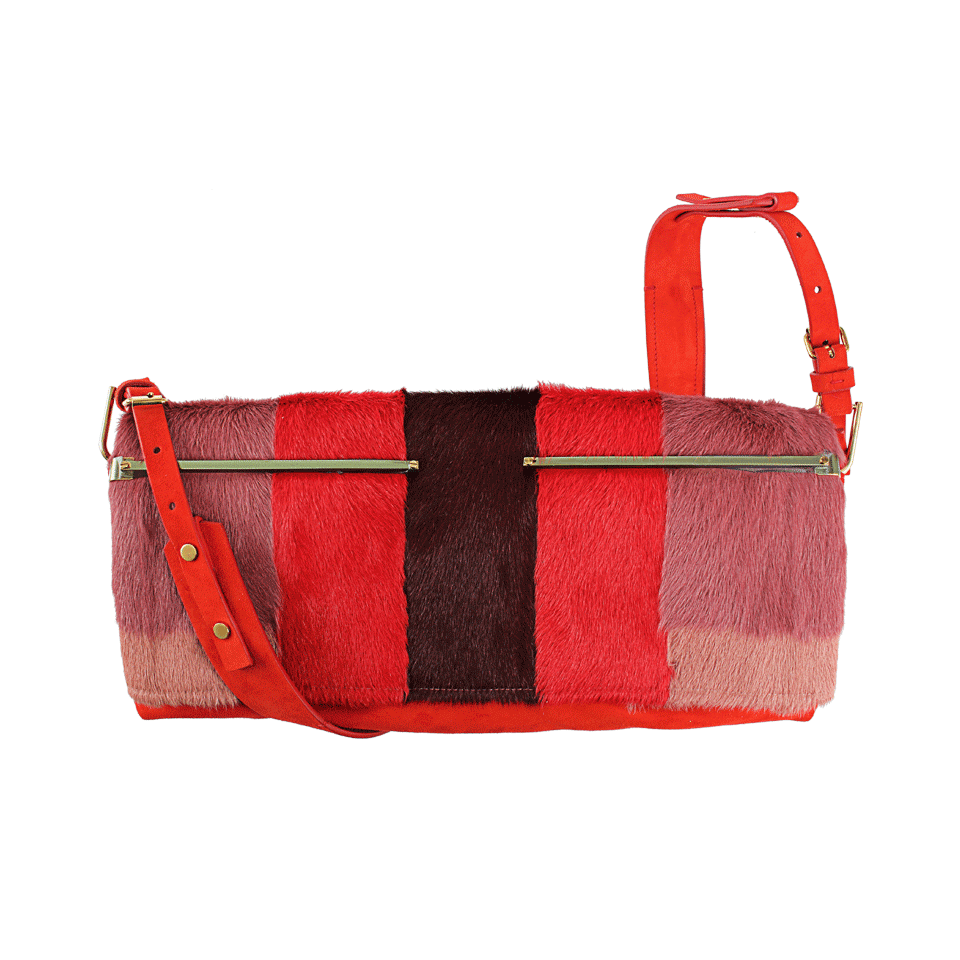 LANVIN-Oblong Fur and Suede Shoulder Bag-FUCHSIA