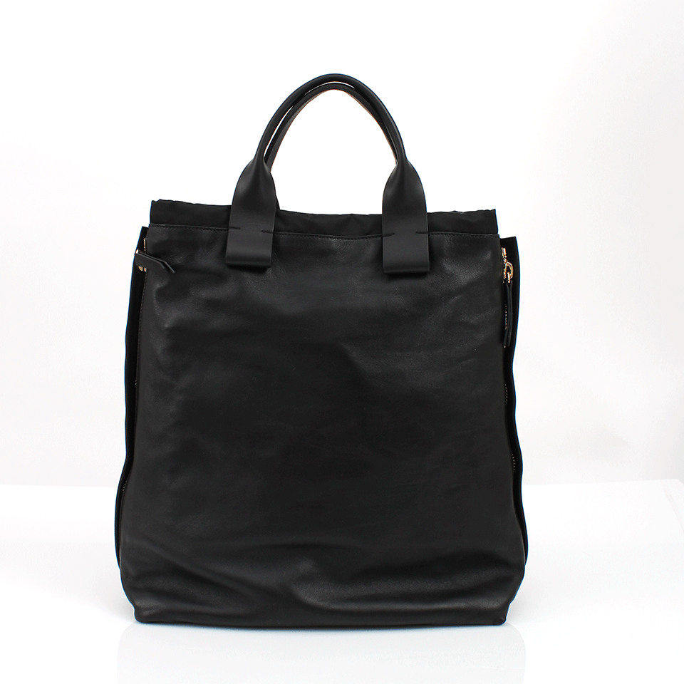 LANVIN-Black Embroidered Veritcal Shopper-BLACK