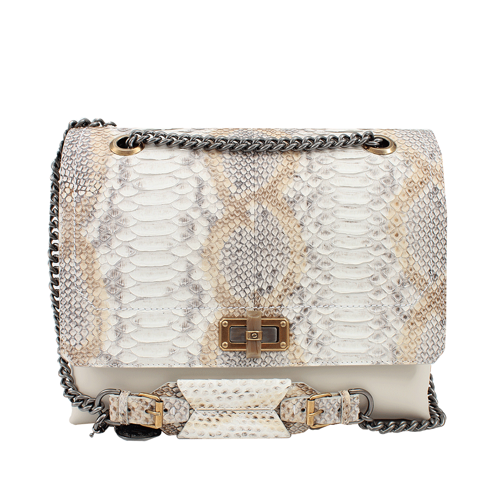 LANVIN-Happy Medium Python Bag-WHITE