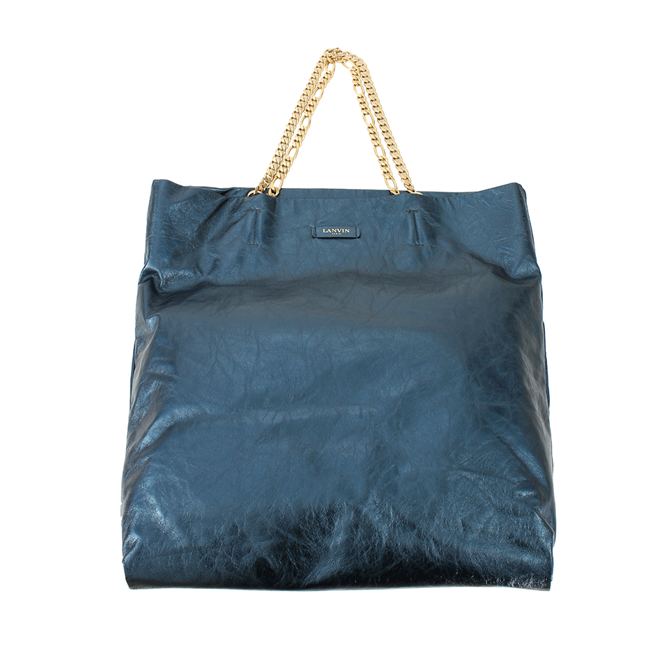 LANVIN-Crinkle Lambskin Tote With Chain-NITEBLUE