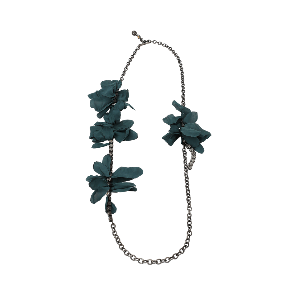 LANVIN-Crystal And Flower Chain Necklace-GREEN