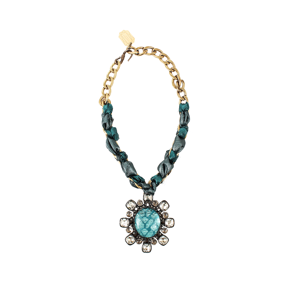 LANVIN-Ribbon Chain Large Stone Necklace-TURQUOIS