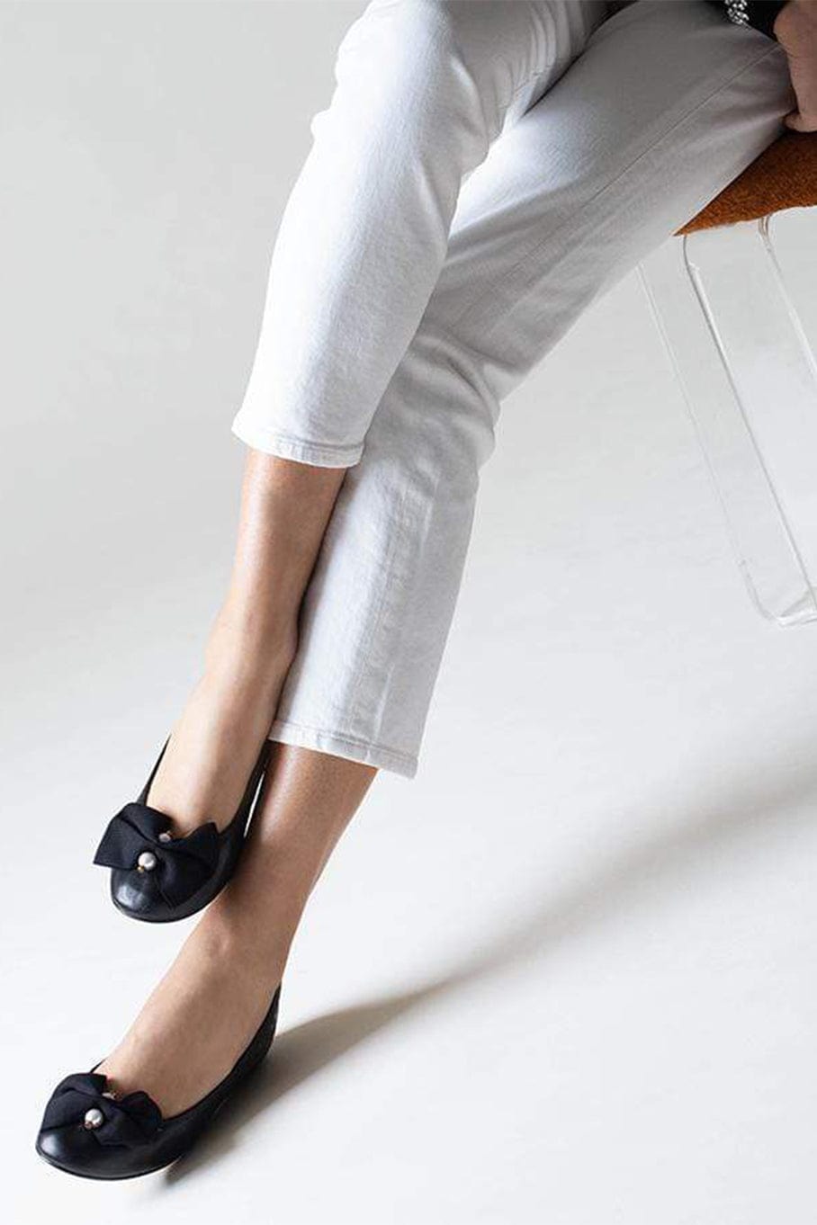 LANVIN-Bow and Pearl Ballerina Slippers-BLACK