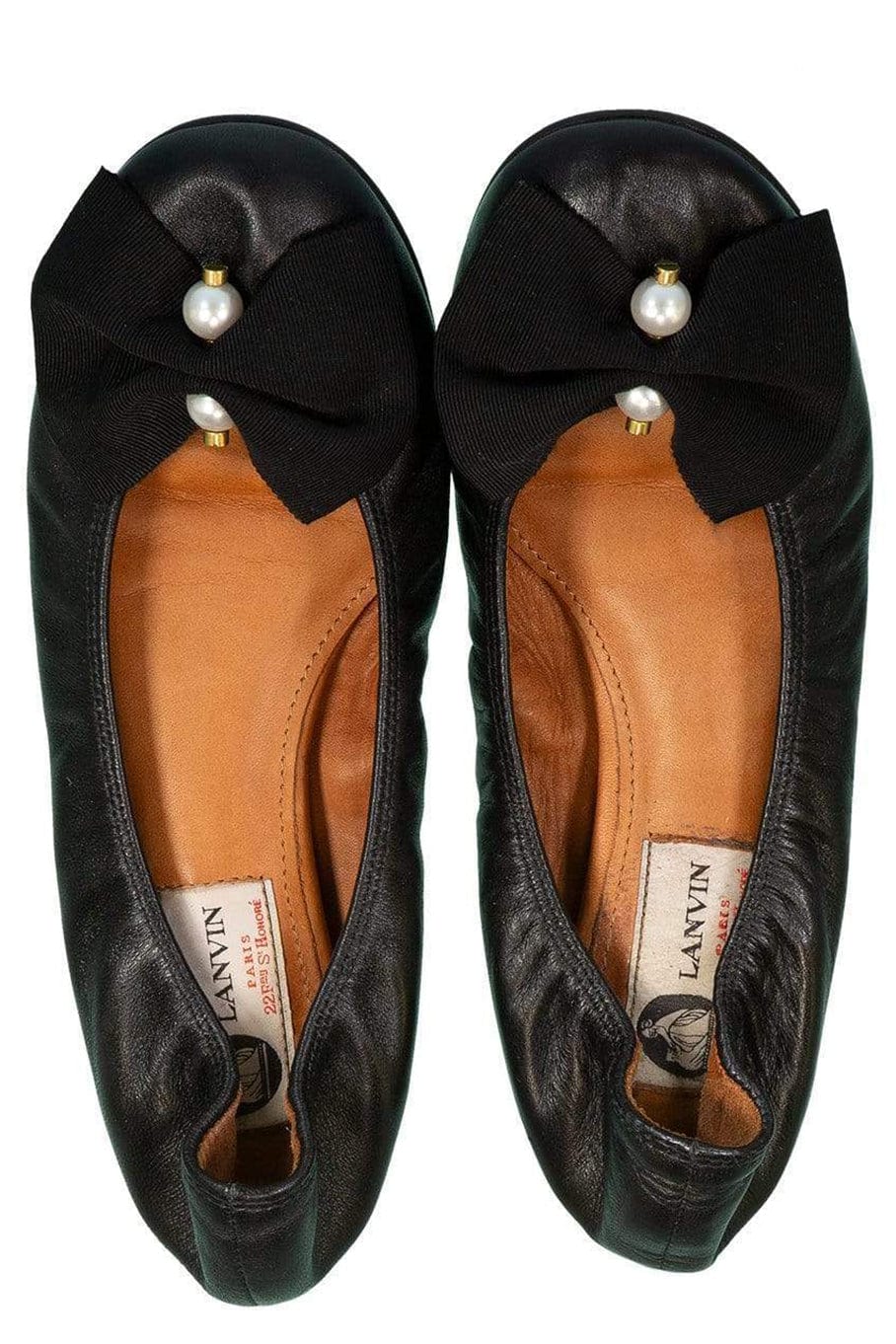 LANVIN-Bow and Pearl Ballerina Slippers-BLACK