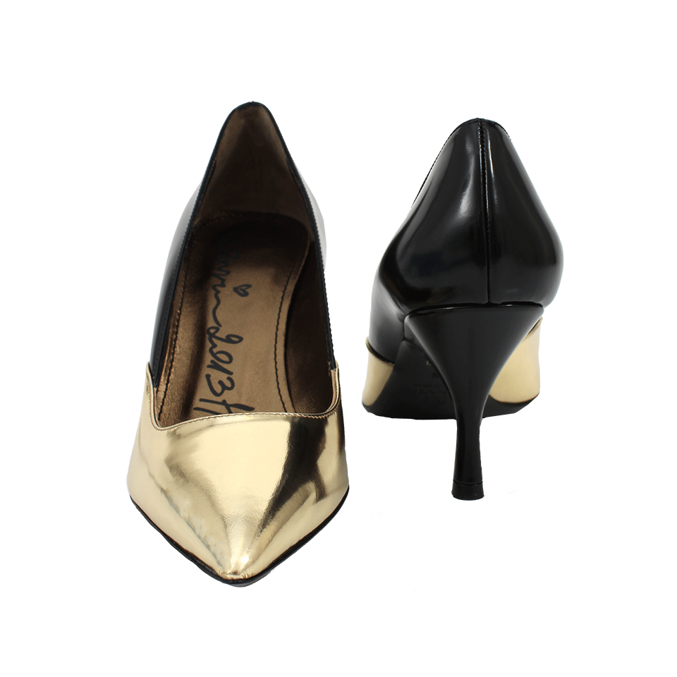 LANVIN-Black and Gold Pointed Toe Pump-