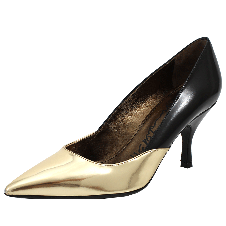 LANVIN-Black and Gold Pointed Toe Pump-