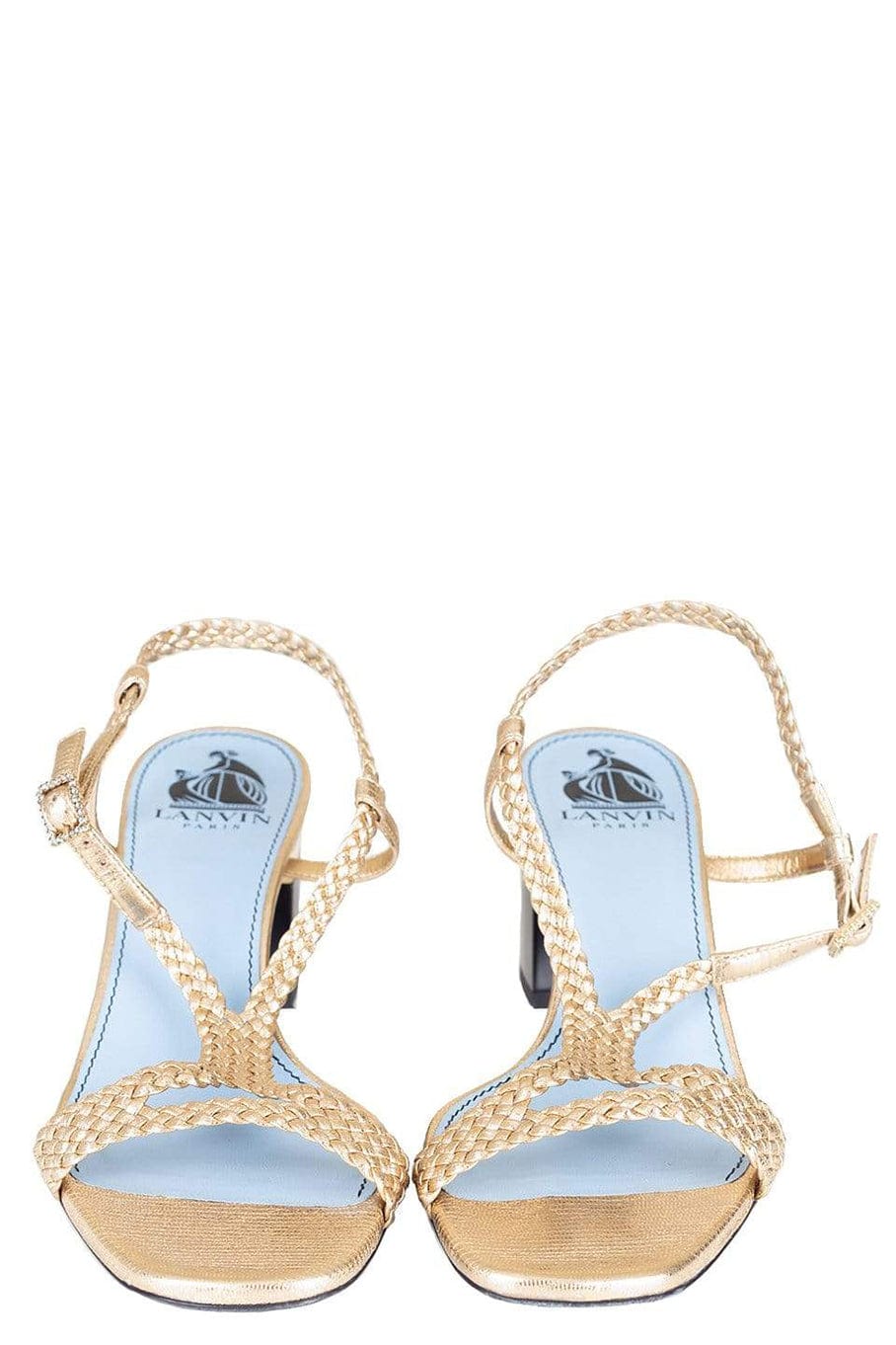 LANVIN-Braid Strap Block Heel Sandal-GOLD