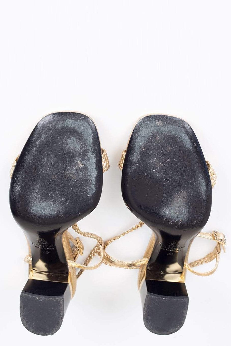 LANVIN-Braid Strap Block Heel Sandal-GOLD