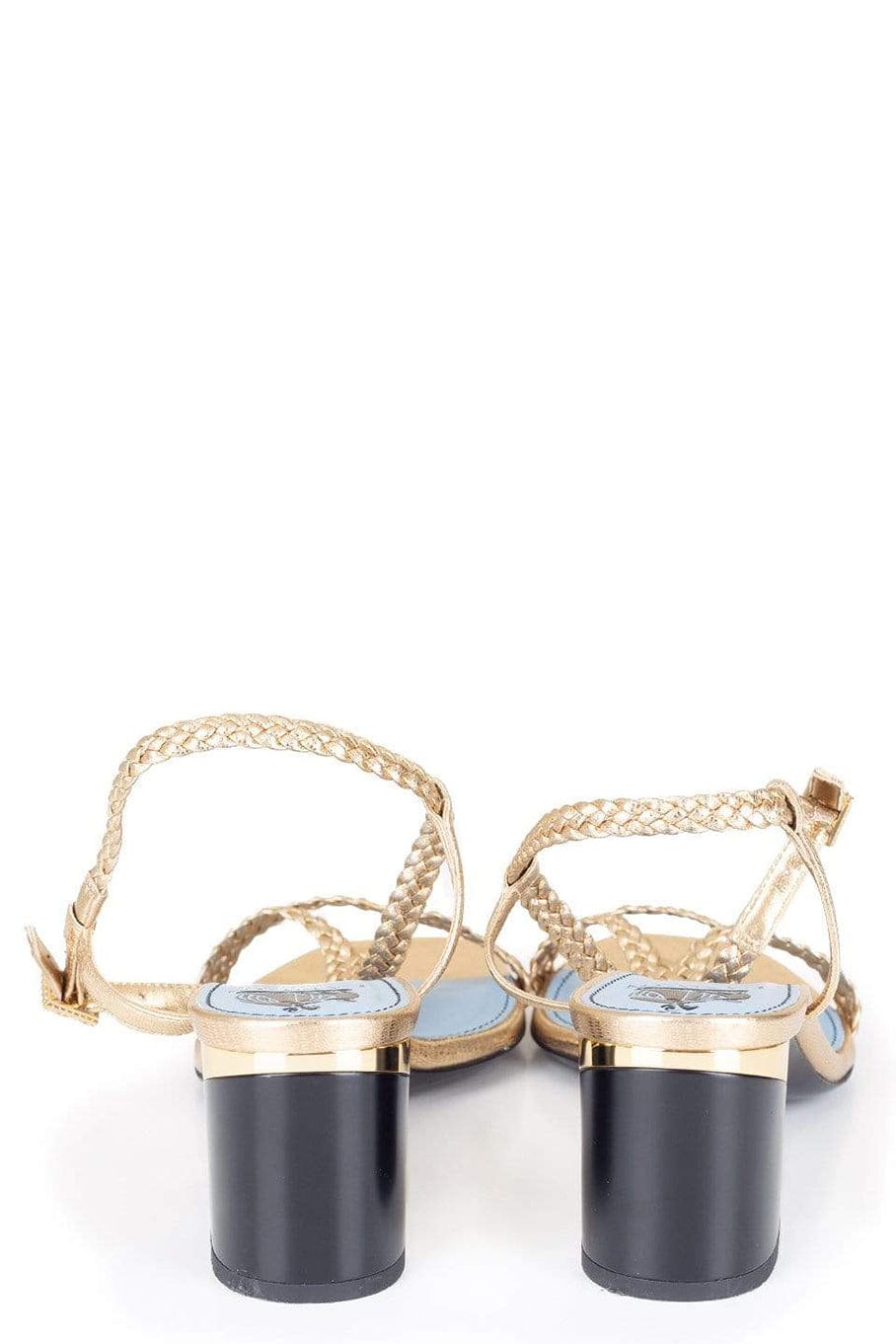 LANVIN-Braid Strap Block Heel Sandal-GOLD