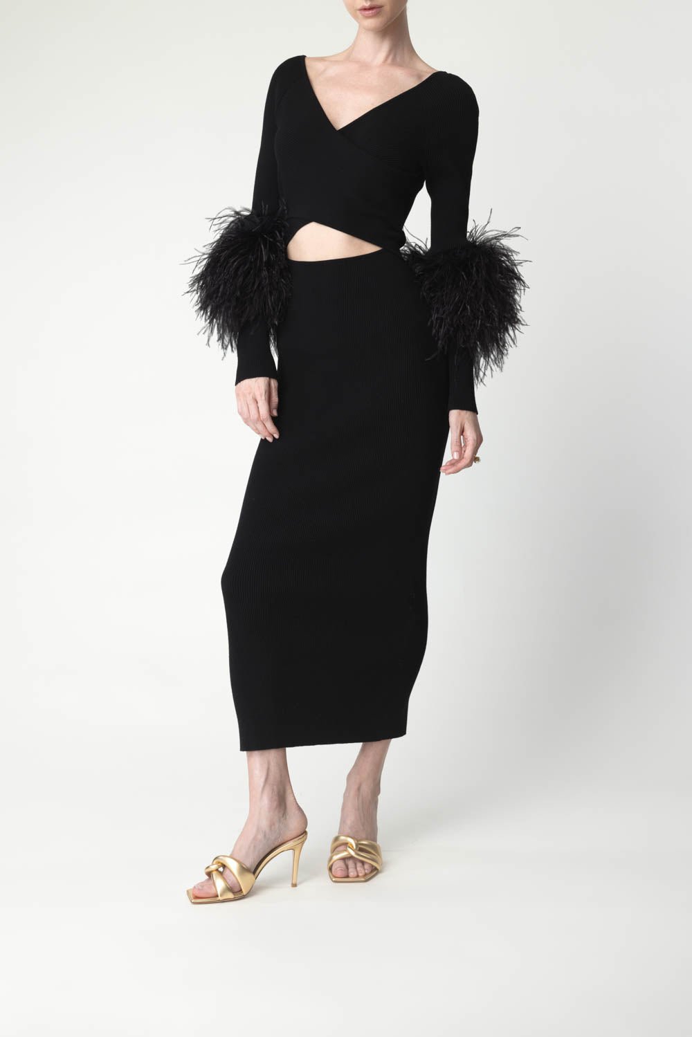 LAPOINTE-Cut Out Feather Dress-