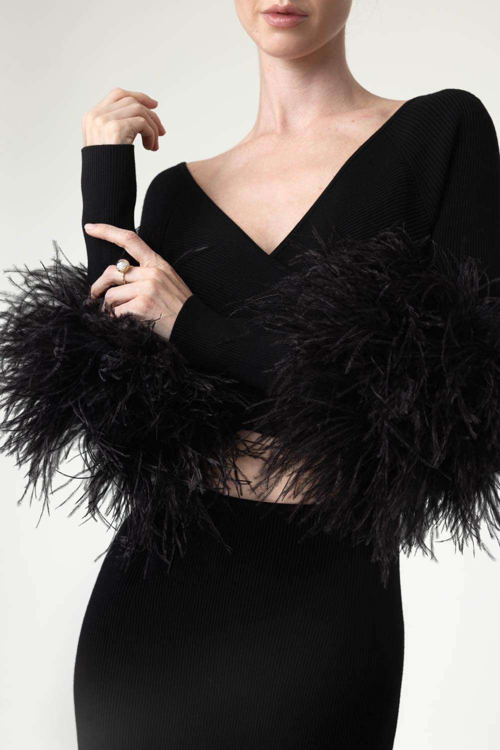 LAPOINTE-Cut Out Feather Dress-