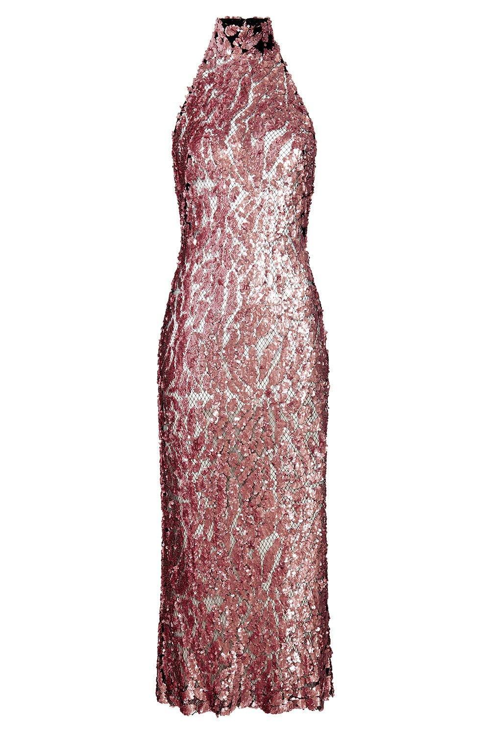 LAPOINTE-Sequin Halter Open Back Dress-