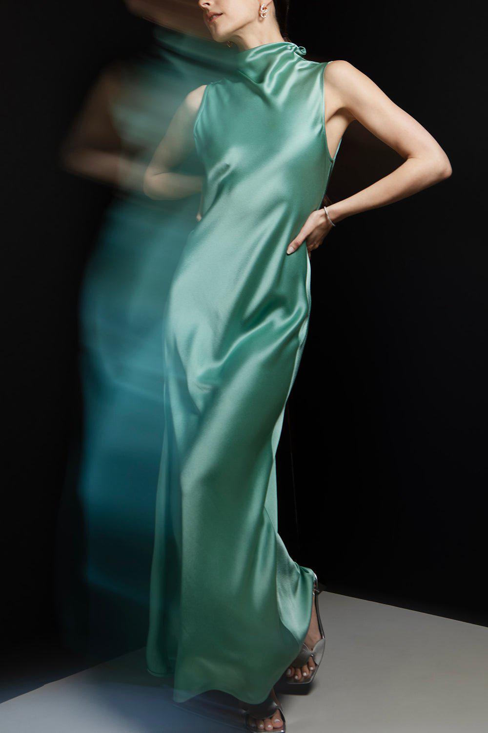LAPOINTE-Drape Neck Sleeveless Dress-