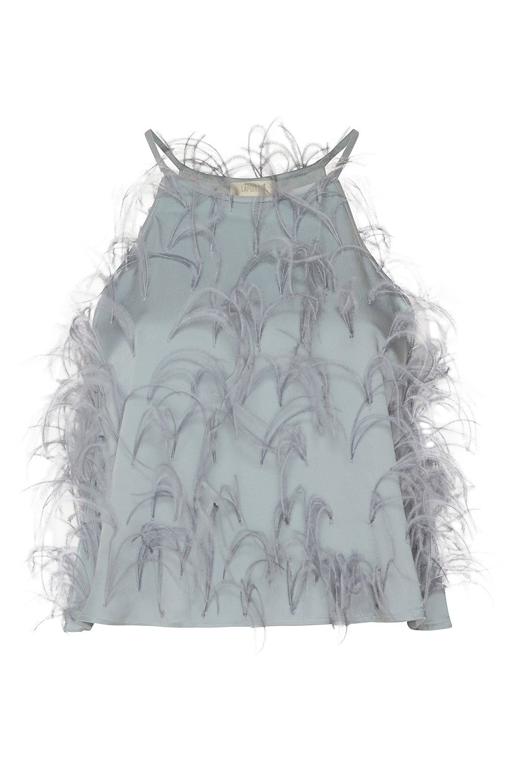 LAPOINTE-Ostrich Embellished Crop Halter Cami-